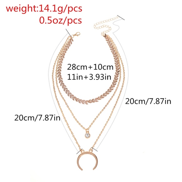 Gold Crescent Moon CZ Herringbone Choker Necklace - Picture 4 of 5